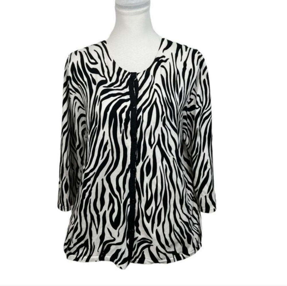 Designers Originals | Size 2XL Black White Zebra Print ButtonUp Cardigan Sweater